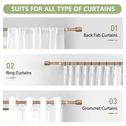5/8” Diameter Curtain Rods 30-60 Inch, for 30-54 Inch Windows, Adjustable Splicing Wood Grain Curtain Rods for Windows with Brackets, Window Rod Long Small Curtains Rod, 2 Pack