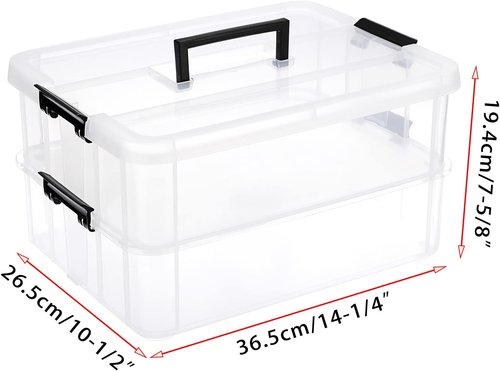 BTSKY 2-Layer Stackable Storage Box - Portable Organizer for Stationery, Crafts & Jewelry - Black