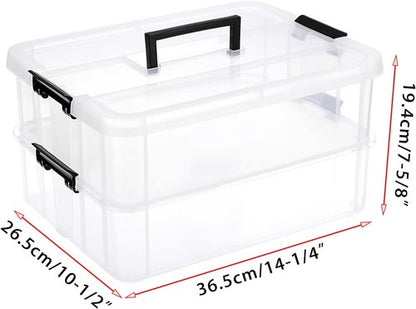 BTSKY 2-Layer Stackable Storage Box - Portable Organizer for Stationery, Crafts & Jewelry - Black