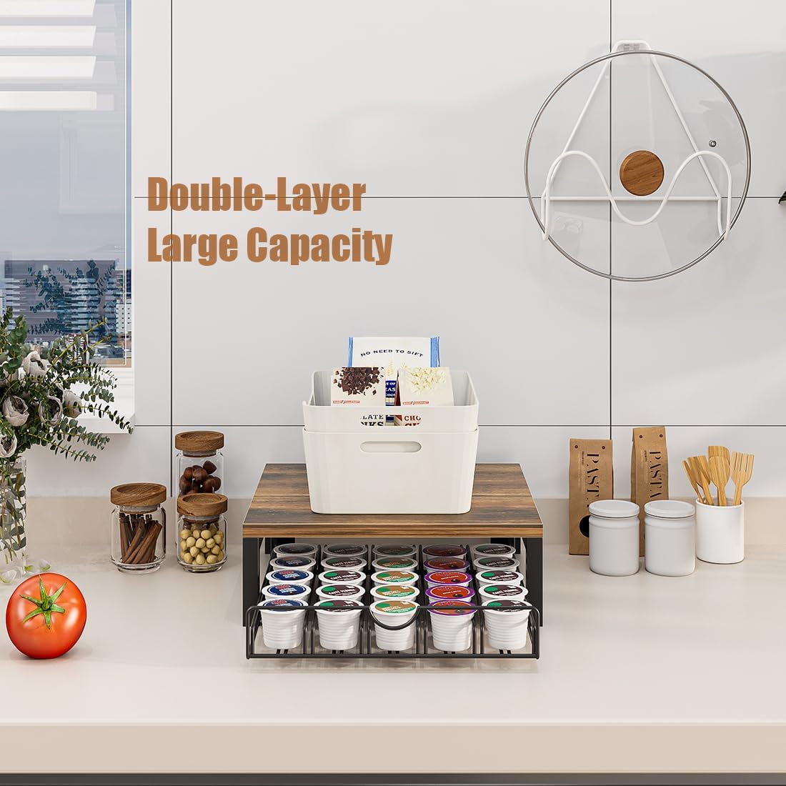 Skiennix Coffee Pod Holder Drawer - 1 Tier K-Cup Storage Organizer Under Coffee Pot | Black Finish