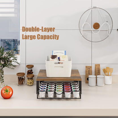 Skiennix Coffee Pod Holder Drawer - 1 Tier K-Cup Storage Organizer Under Coffee Pot | Black Finish