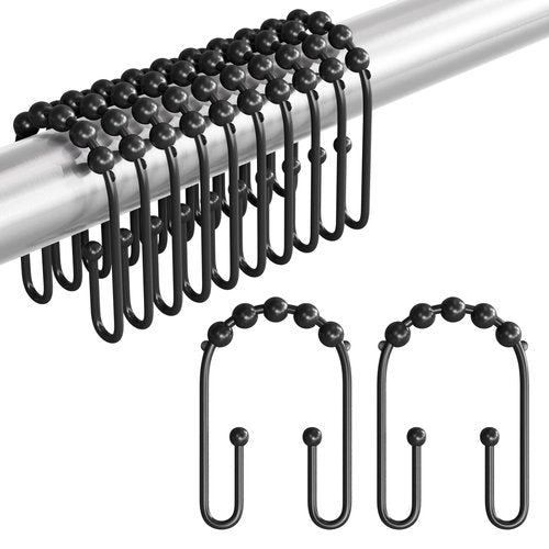 AmazerBath Shower Curtain Hooks Rings, Metal Shower Curtain Rings, Black Shower Curtain Hooks Rust Proof Double Hook Shower Hooks for Shower Curtain and Liner, Shower Rod Hooks Bathroom 12Pcs