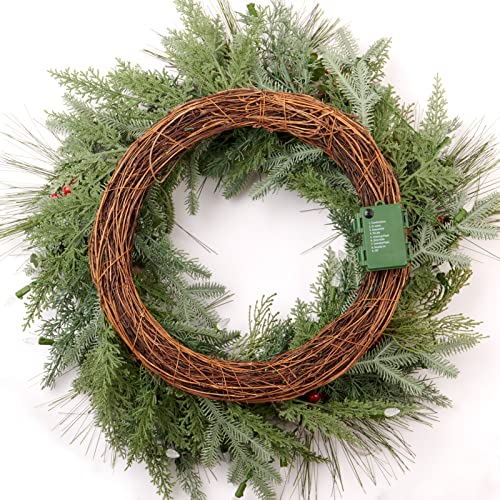 18-Inch Pre-lit Christmas Wreath with Battery-Operated LED Lights, Flocked Branches — Indoor & Outdoor Decor