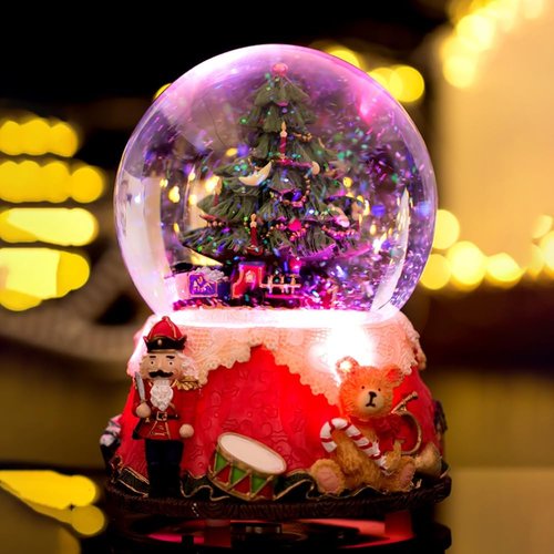 LOVE FOR YOU Nutcracker Christmas Tree Music Box - Colorful Light Xmas Train Snow Globe for Kids & Women