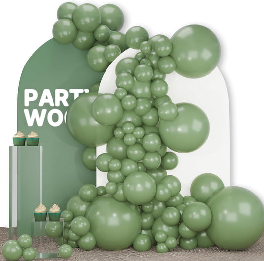 PartyWoo Sage Green Balloons - 140-Piece Set in Various Sizes for Jungle Birthday Party Decor | Olive & Eucalyptus