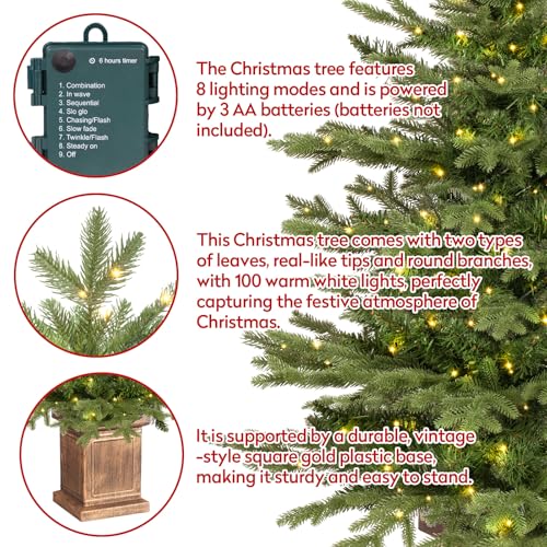 Artificial Christmas Tree 4FT Potted with 100 LED Lights - Natural Green