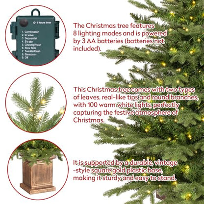 Artificial Christmas Tree 4FT Potted with 100 LED Lights - Natural Green