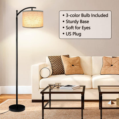 ROTTOGOON Floor Lamp - Tall Industrial Design with 3 Color Temperatures LED Bulb | Beige Shade Included