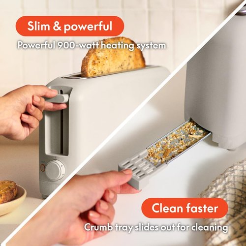 Bella 2 Slice Slim Toaster - 10” Long Slot with 6 Shade Settings & Auto Shutoff | Oatmilk Color