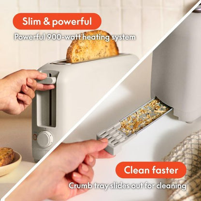 Bella 2 Slice Slim Toaster - 10” Long Slot with 6 Shade Settings & Auto Shutoff | Oatmilk Color
