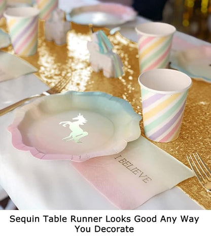Gold Sequin Tassel Table Runner 12x48in - Wedding Decor (1pc) - Variation: Gold+12x48