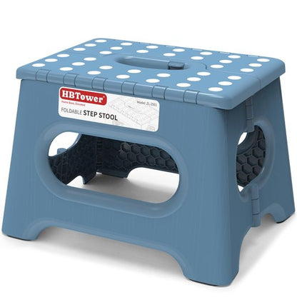 HBTower Folding Step Stool 9 Inch - Holds 600 lb, Non-Slip Surface & Carry Handle - Sturdy Step Stool for Kids, Toddlers & Adults - Compact Foldable Foot Stool for Kitchen, Bathroom, Bedroom(Blue)