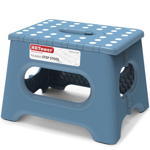 HBTower Folding Step Stool 9 Inch - Holds 600 lb, Non-Slip Surface & Carry Handle - Sturdy Step Stool for Kids, Toddlers & Adults - Compact Foldable Foot Stool for Kitchen, Bathroom, Bedroom(Blue)