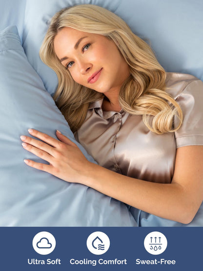 Skiennix Extra Deep King Sheet Set | 6-Piece Breathable Cooling Bedding - Soft, Wrinkle-Free Sky Blue