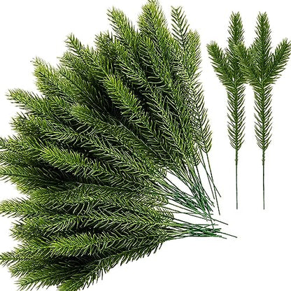 Artificial Pine Needles Branches Garland - 45 Pack, 10.2 x 2.5 Inch Green Holiday Decor