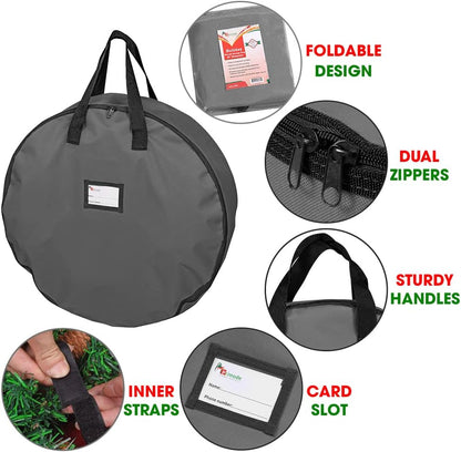 Primode Heavy Duty Wreath Storage Bag - 48" Garland Container with Handles | Durable 600D Oxford Polyester (Gray)