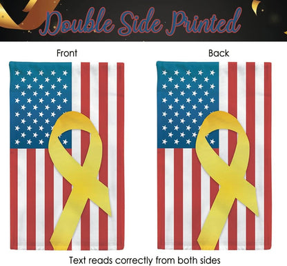 Remember Our Troops Patriotic Garden Flag - USA Flag with Yellow Ribbon | Double-Sided 12.5x18 Inch