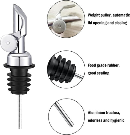 Weighted Stainless Steel Liquor Bottle Pourers: Auto Flip Spouts for Precise Pouring, Leak-Proof and Dishwasher-Safe (4pcs - Black)