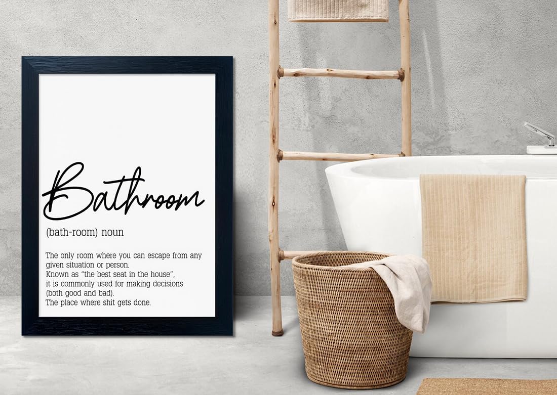 Regine Switzerland Black and White Bathroom Rules Print - Modern Framed Wall Art for Guest Toilet Decor