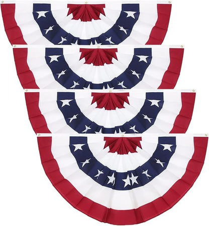 American Pleated Fan Flag Set of 4 - 3x6 Ft Patriotic Half Fan Bunting for 4th of July & Memorial Day