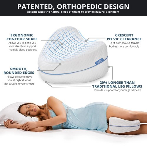 Contour Legacy Cool Leg & Knee Foam Support Pillow for Side Sleepers Soothing Relief for Back, HIPS, Knees, Joints, Nerves & Muscles
