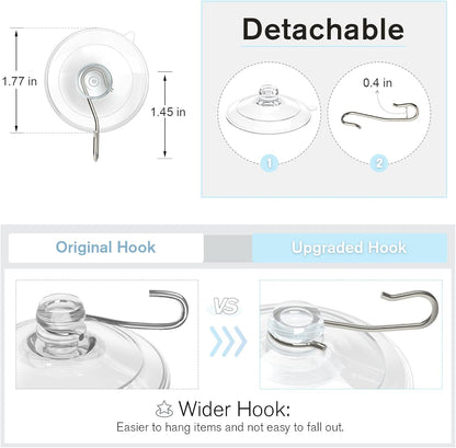VIS'V Large Suction Cup Hooks - 2 Pcs with 12 Pcs Small Metal Hooks | Strong Hold & Versatile Use