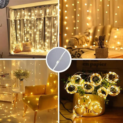 Skiennix 300 LED Warm White Fairy Curtain Lights - USB Plug-In String Lights with Remote Control | 8 Modes for Indoor/Outdoor Use
