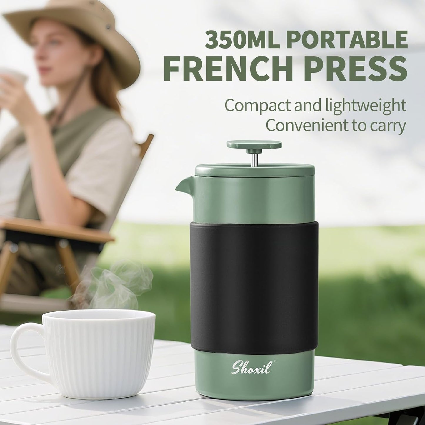 Skiennix French Press - 350ml Stainless Steel Coffee Maker | Portable 2-Cup Cafetiere for Ground Coffee