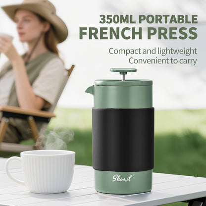 Skiennix French Press - 350ml Stainless Steel Coffee Maker | Portable 2-Cup Cafetiere for Ground Coffee