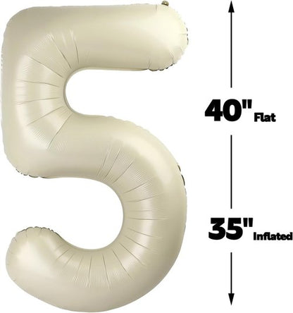 Large Number 5 Birthday Balloon by Cream White - Foil Mylar Helium Decoration for 5th, 15th, 25th, 35th, 50th, 55th Celebrations