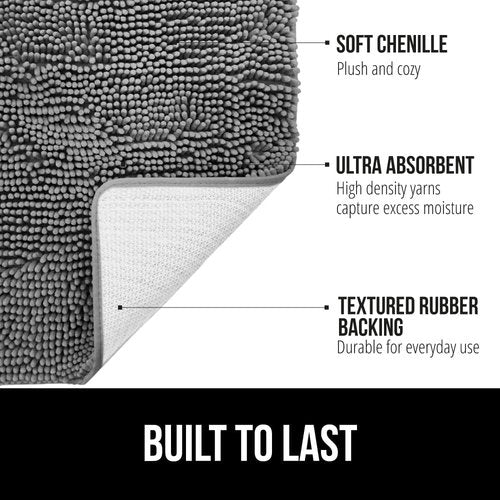 GORILLA GRIP Bath Rug & Loofah Shower Mat Bundle - Gray | 24x17 & 24x16 Sizes