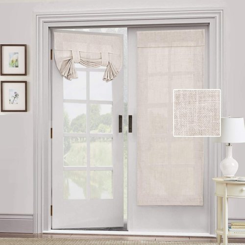 H.VERSAILTEX Natural Linen Semi Sheer French Door Curtains Light Filtering Privacy Boho Window Drapes 2 Panels Self Adhesive Door Blinds Tie Up Shade for Bedroom Living Room,68" Lx26 W,Natural