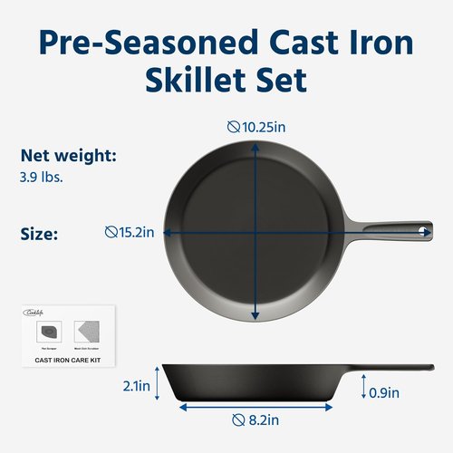 COOKLIFE 10-Inch Pre-Seasoned Cast Iron Skillet - Lightweight, Easy-Clean Surface for Oven, Stove & Grill