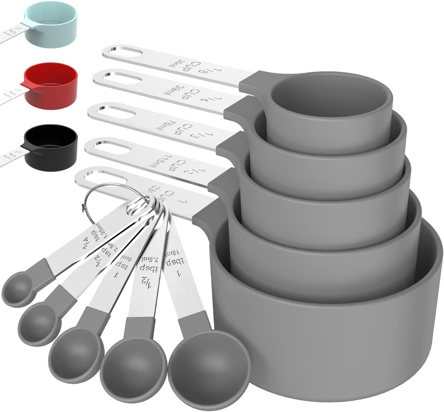 TILUCK Measuring Cups & Spoons Set - Stackable Kitchen Gadgets with Stainless Steel Handle | Gray