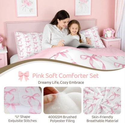 Erosebridal Twin Bedding Set - Cute Pink Bow Comforter for Girls | Kawaii Room Decor with 1 Pillowcase