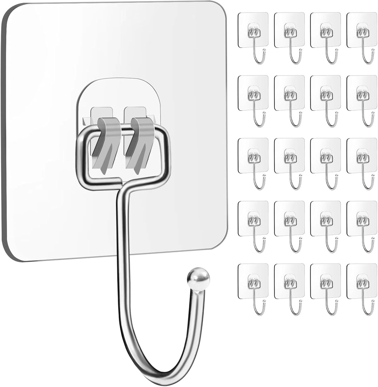 Skiennix Heavy-Duty Adhesive Wall Hooks - 33lb Max Load, Waterproof, Transparent | 20 Pack for Easy Hanging