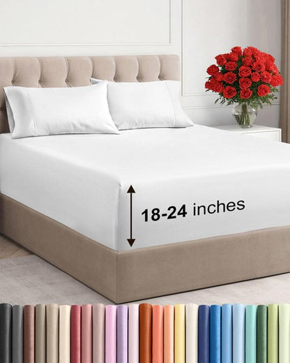 Extra Deep Twin Sheet Set - 4 Piece Breathable and Cooling Sheets - Hotel Luxury Bedding for Women, Men, Kids & Teens - Easy & Secure Fit - Soft, Wrinkle Free and Comfy - Extra Deep Pockets - White