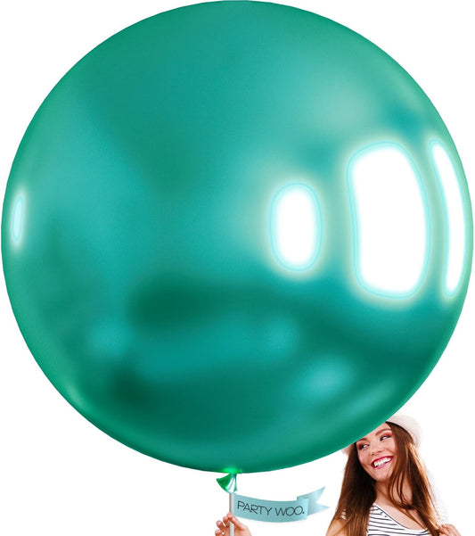 PartyWoo Metallic Green Balloons - 36 Inch Extra Large Chrome Latex Helium Balloons for Parties