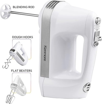 Kenmore Electric Hand Mixer - 5-Speed Handheld Blender with Whisk, Dough Hooks & Turbo Boost