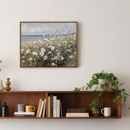 Framed Landscape Wall Art - Blue Ocean Theme Floral Prints | Modern Abstract Decor 8x10 Inch