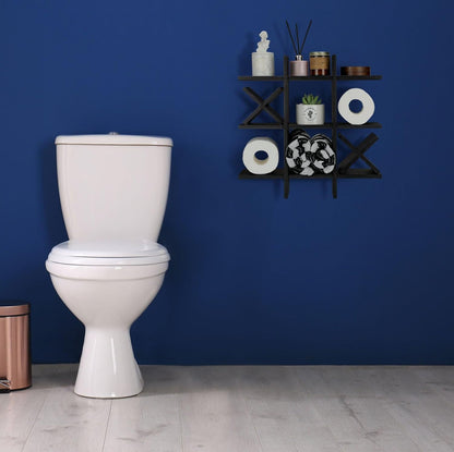 Weysat Rustic Wooden Tic Tac Toe Toilet Paper Holder - Freestanding Bathroom Decor & Storage