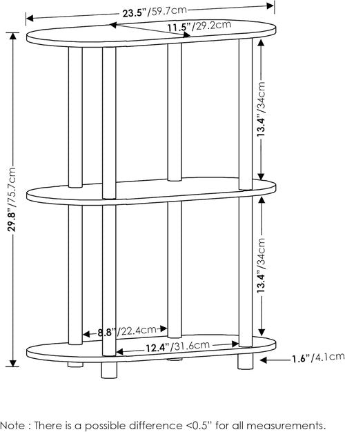 Furinno 3-Tier Modern Oval Side Display Rack - No Tools Required, White Finish