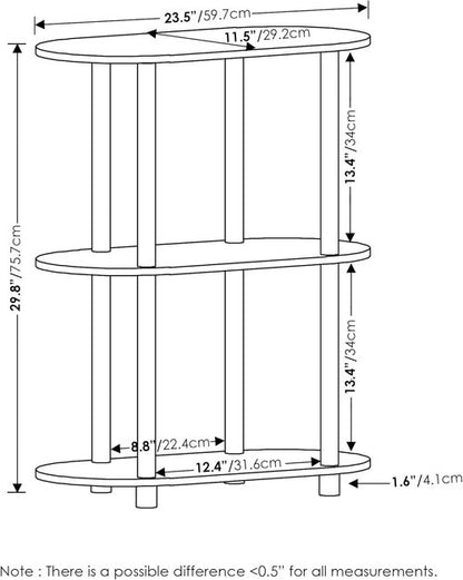 Furinno 3-Tier Modern Oval Side Display Rack - No Tools Required, White Finish