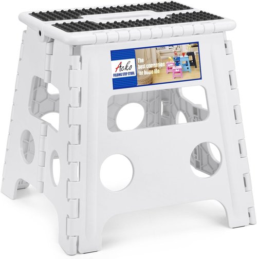 ACKO Folding Step Stool - 13" Heavy Duty Design for Adults & Kids | Versatile White Kitchen & Garden Use