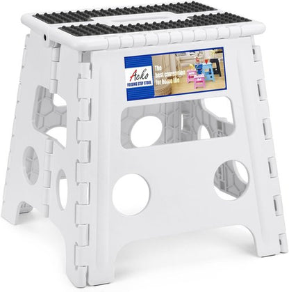 ACKO Folding Step Stool - 13" Heavy Duty Design for Adults & Kids | Versatile White Kitchen & Garden Use