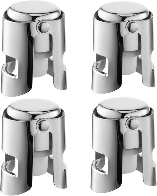 Champagne Stoppers with Stainless Steel Champagne Saver with Food Grade Silicone Leak proof Keep Fresh Suitable for Champagne, Cava, Prosecco and Sparkling (Silver, 4 Pack)