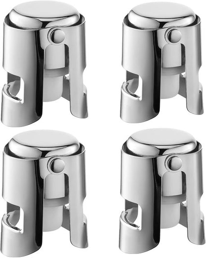 Champagne Stoppers with Stainless Steel Champagne Saver with Food Grade Silicone Leak proof Keep Fresh Suitable for Champagne, Cava, Prosecco and Sparkling (Silver, 4 Pack)