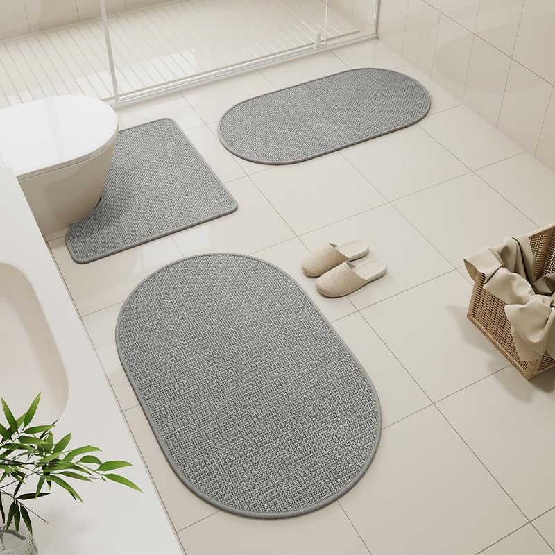 Grey U-Shape Extended Toilet Mat 35x22 Inch Extra Long Bathroom Rug