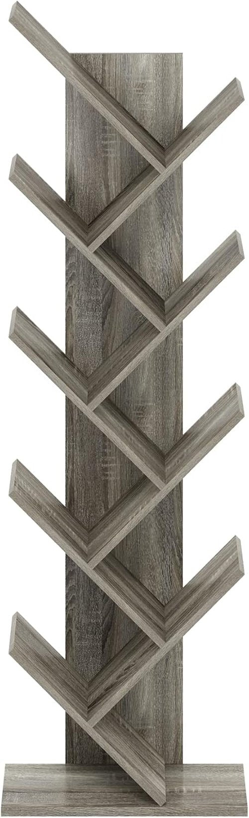 Furinno Tree Bookshelf - 9-Tier Angled Open Bookcase | Stylish French Oak Design, 8.4 x 15.7 x 50.9 Inches