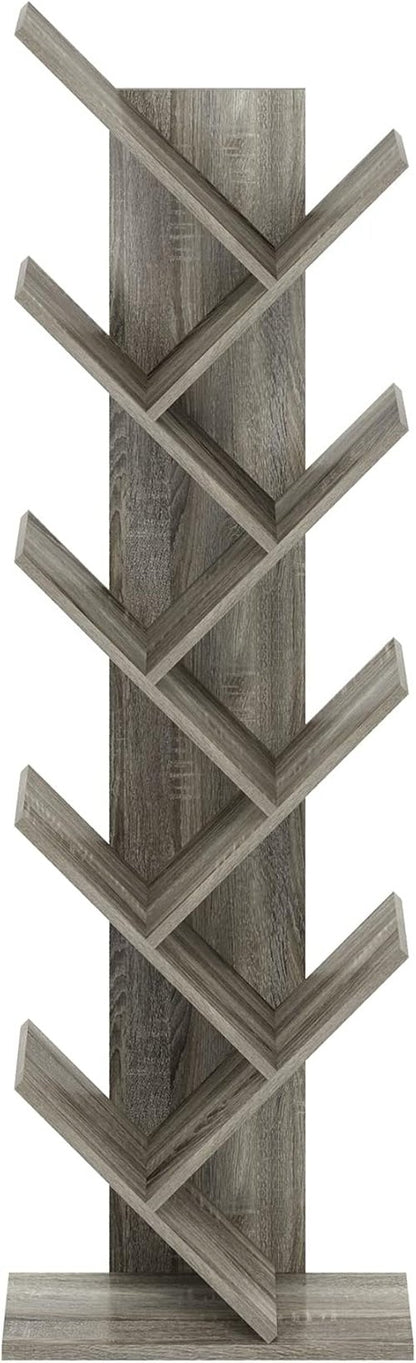 Furinno Tree Bookshelf - 9-Tier Angled Open Bookcase | Stylish French Oak Design, 8.4 x 15.7 x 50.9 Inches
